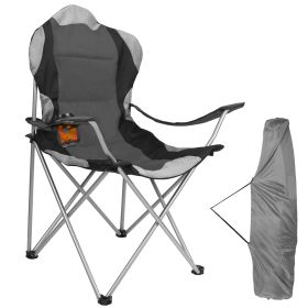 Foldable Camping Chair Heavy Duty Steel Lawn Chair Padded Seat Arm Back Beach Chair 330LBS Max Load with Cup Holder Carry Bag (Color: grey)